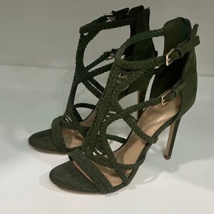 Aldo Dark Green Braided Heeled Sandals